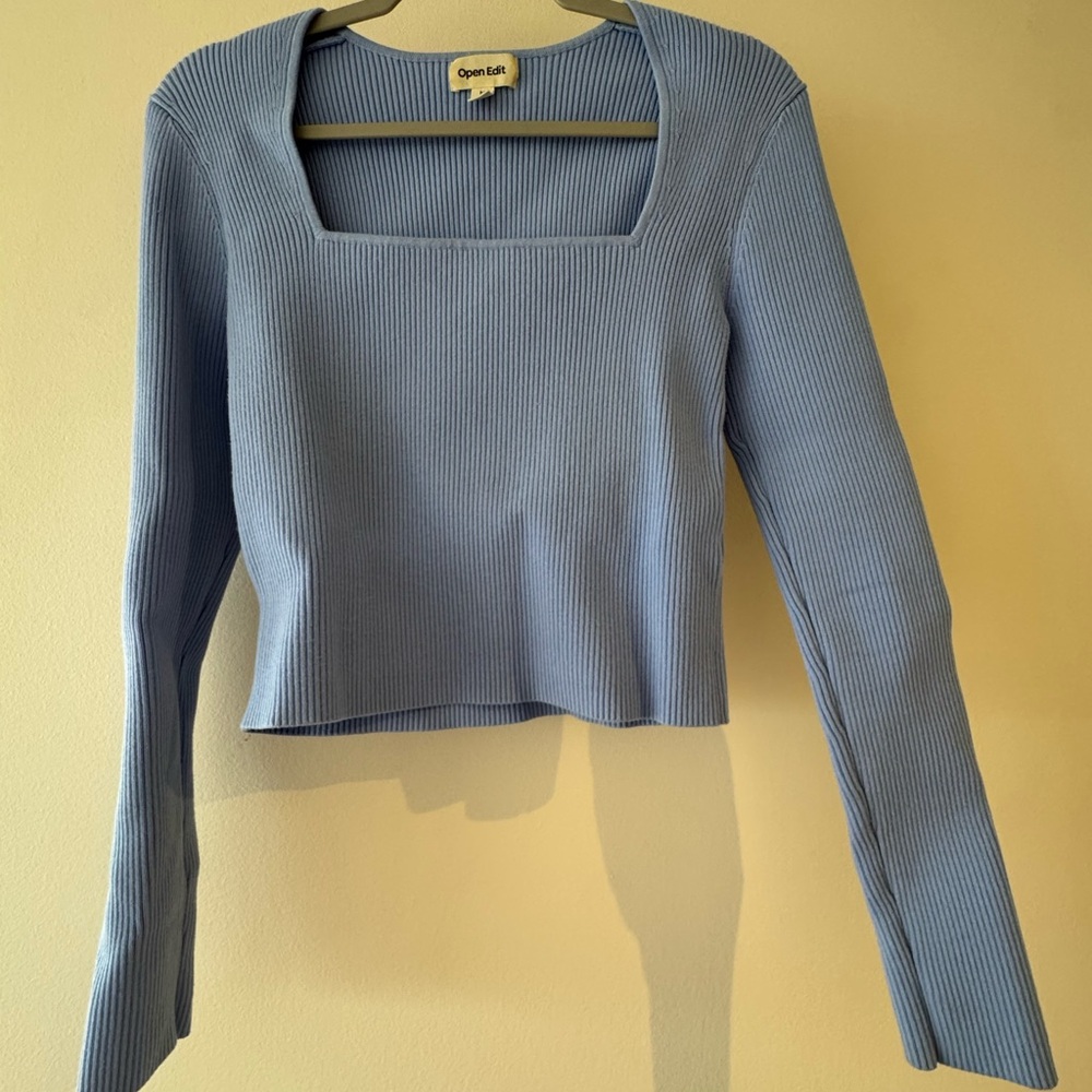 Women's Blue Knit Ribber Crop Top